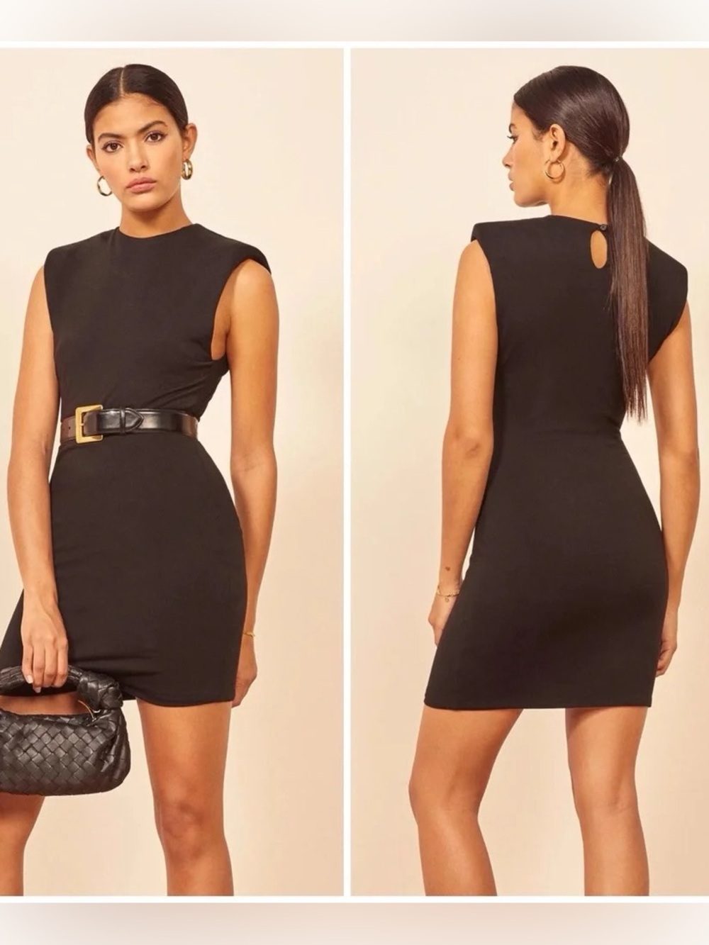 Reformation Rumi Black Mini Shoulder Pad Dress Kendall Jenner Little Black Dress